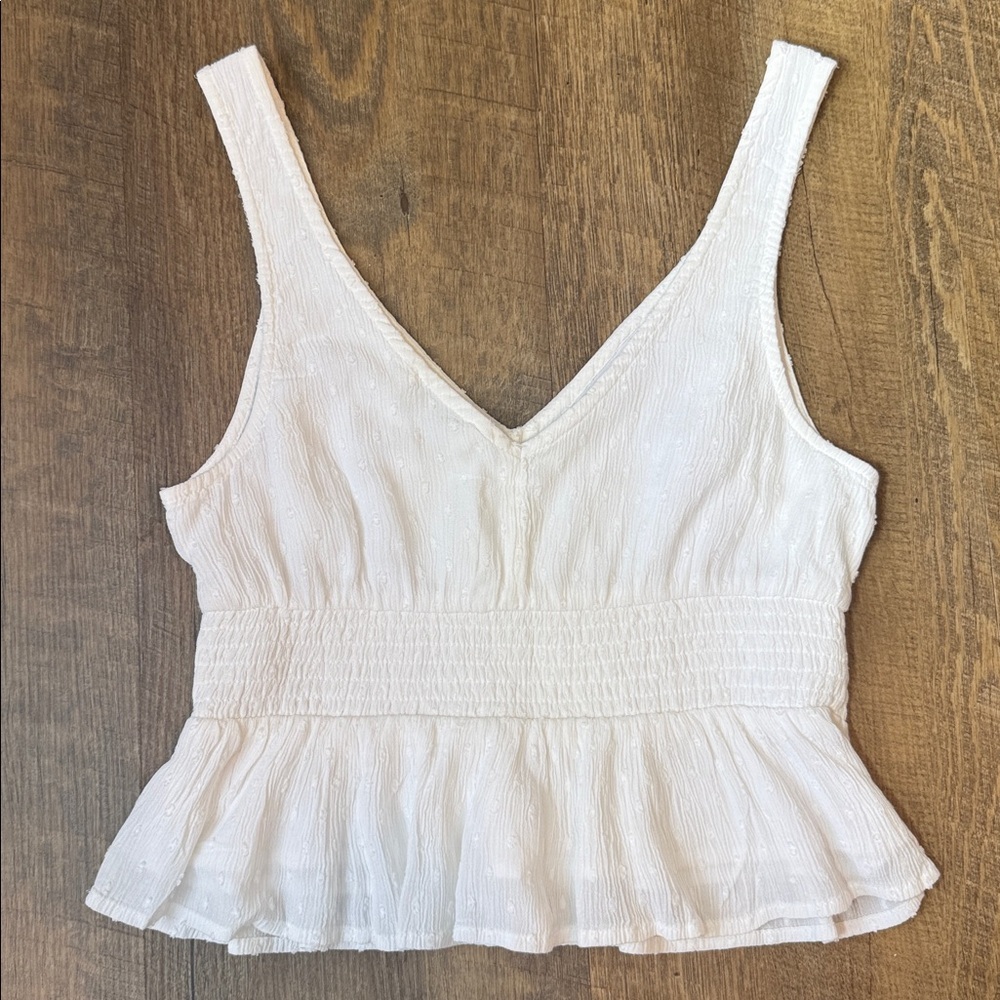 Hollister White Dotted Ruffled V-Neck Lined Tank Top Size Medium - Picture 8 of 10